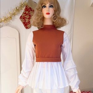 SOLD Color Block Puff Sleeve Blouse